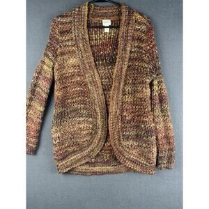 Chico’s Cardigan Womens 0 Brown Orange Knit Sweater Acrylic Blend Stretch Small